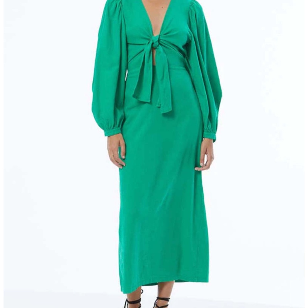 Young Fabulous & Broke Green Plunge Bishop Sleeve Gown